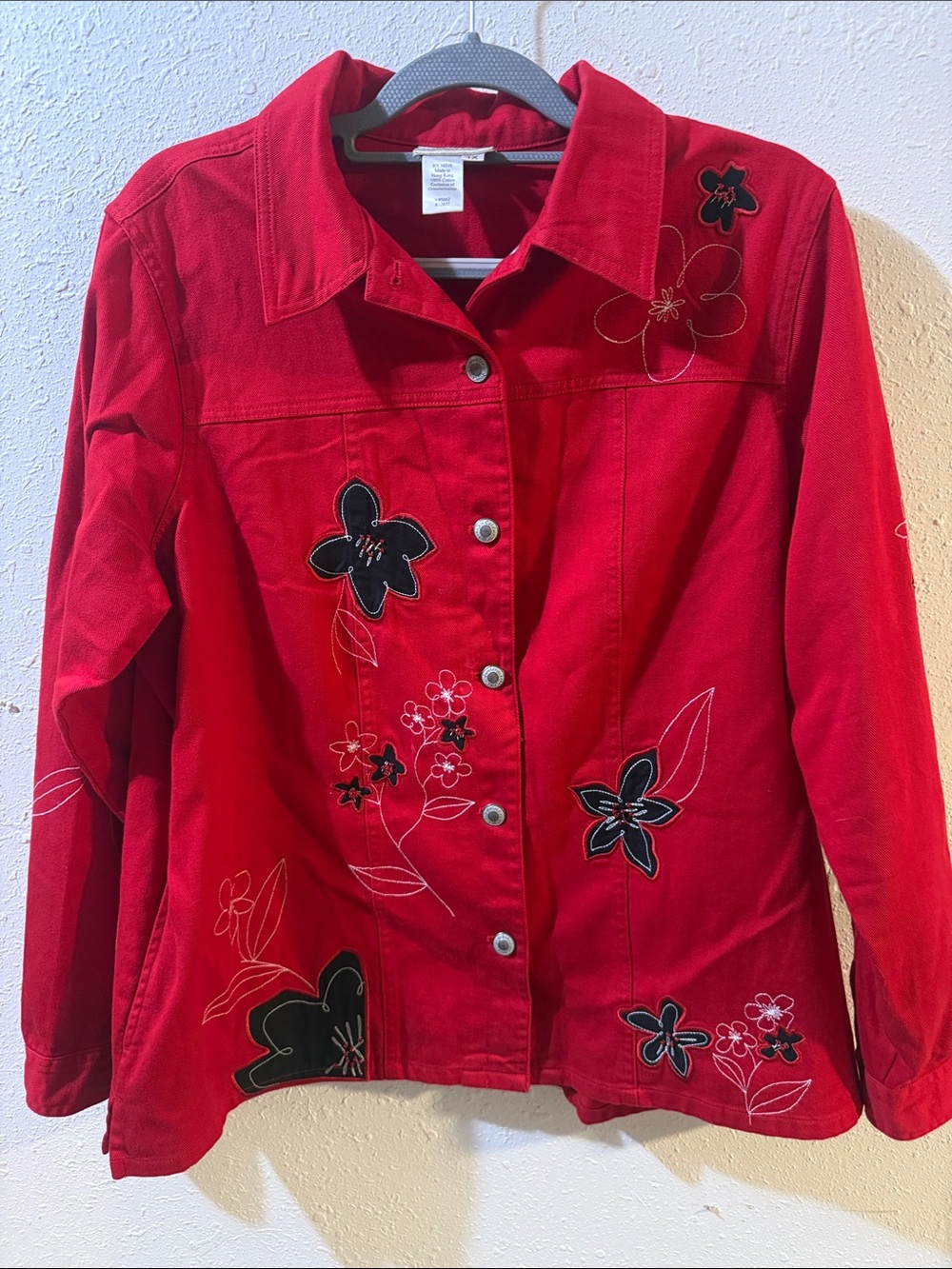 Coldwater Creek Red Cotton Embroidered Button Front Jacket Size 1X